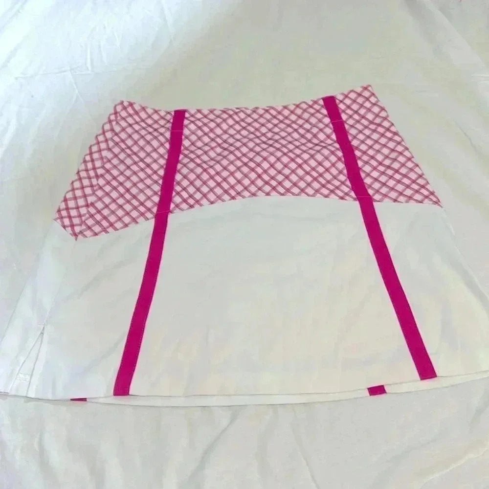 LADY HAGEN Sz 0 Pink & White Golf Skort/Skirt Front & Back Pockets Side Zip Cute